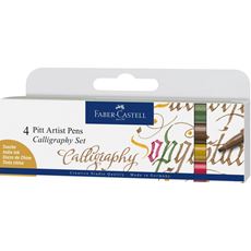 Faber-Castell - Feutres Pitt Artist Pen Calligraphie, boîte de 4, couleurs