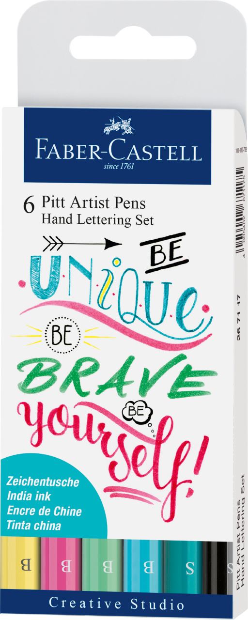 Faber-Castell - Feutres Pitt Artist Pen, boîte de 6, Lettering pastel