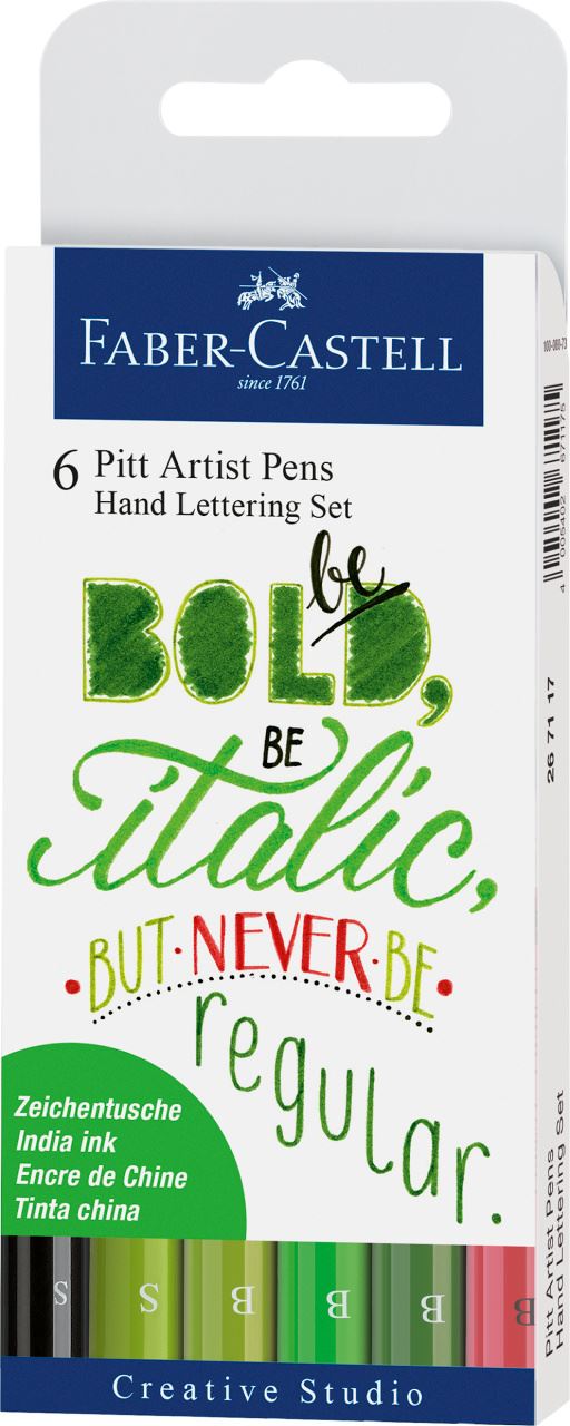 Faber-Castell - Pitt Artist Pen Tuschestift, 6er Etui Lettering, Grüntöne