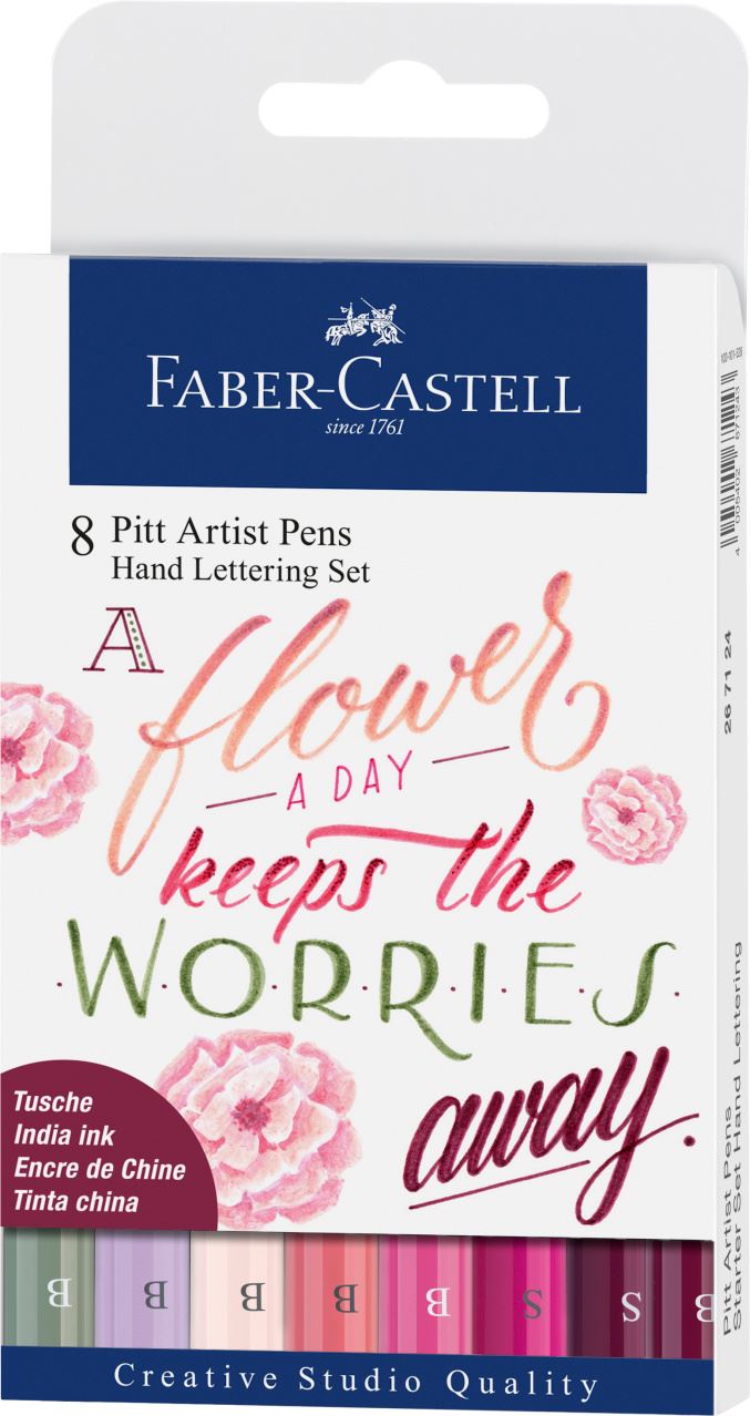 Faber-Castell - Feutres Pitt Artist Pen, boîte de 8, Lettering rose