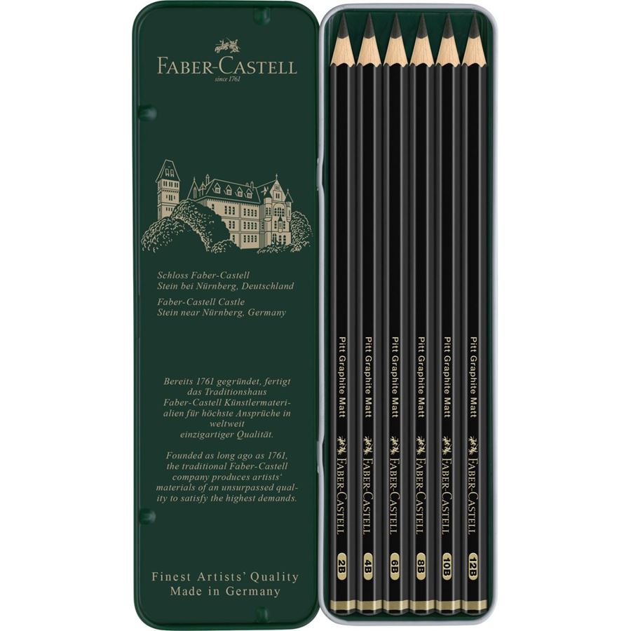 Faber-Castell - Crayon graphite Pitt Graphite Matt, boîte métal de 6