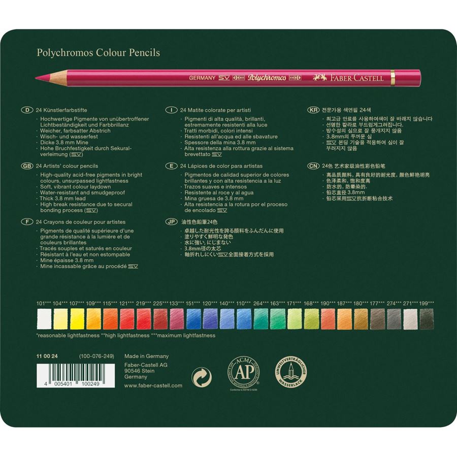 Faber-Castell - Crayons de couleur Polychromos, boîte métal de 24 pièces