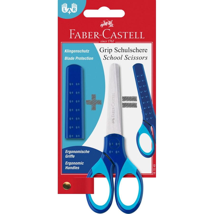 Faber-Castell - Grip Schulschere mit Klingenschutz und Softgriffzone, blau