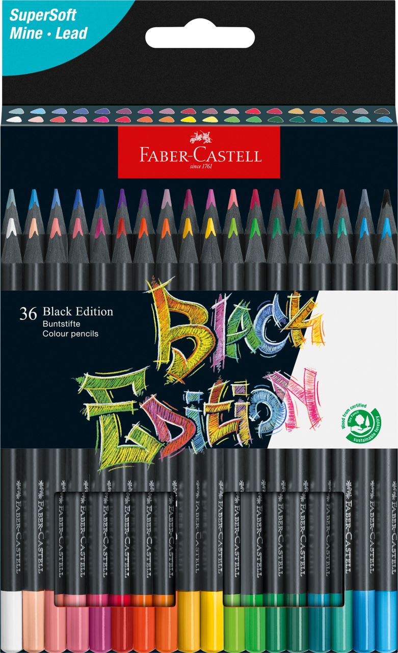 Faber-Castell - Black Edition Bunstifte, 36er Kartonetui