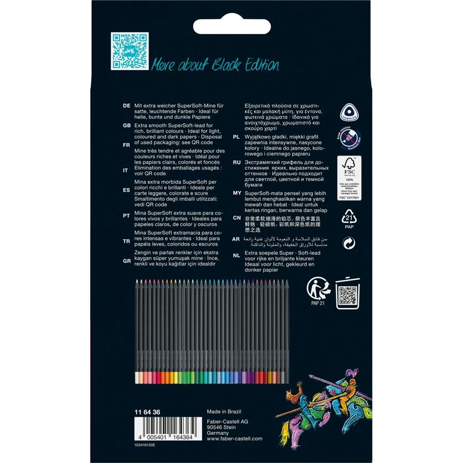 Faber-Castell - Crayons de couleur Black Edition, étui en carton de 36