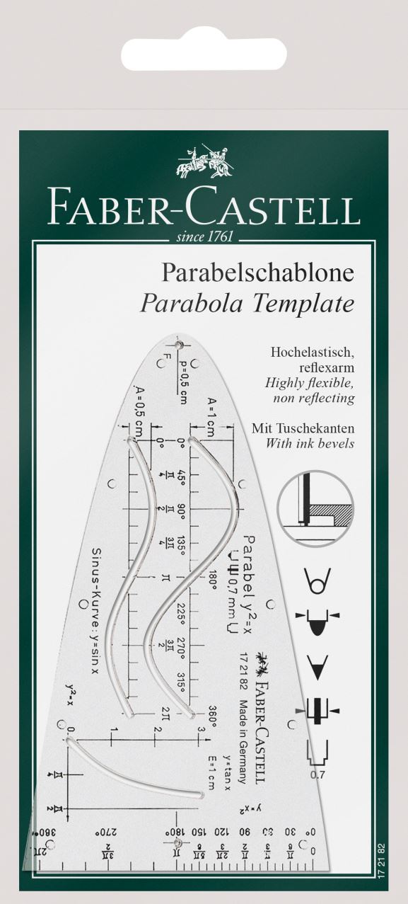 Faber-Castell - Parabelschablone, glasklar, mit Schutzhülle